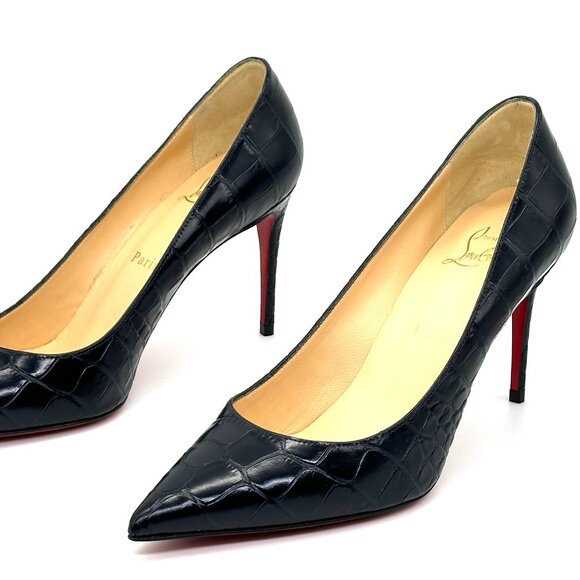 Christian Louboutin KATE 85 Crock Calf Ali leather Heels Pumps Shoes Black - Picture 11 of 15
